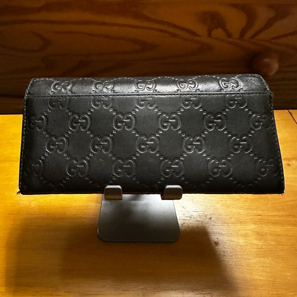 Gucci Black Embossed Leather Long Flap Wallet - Picture 3 of 12